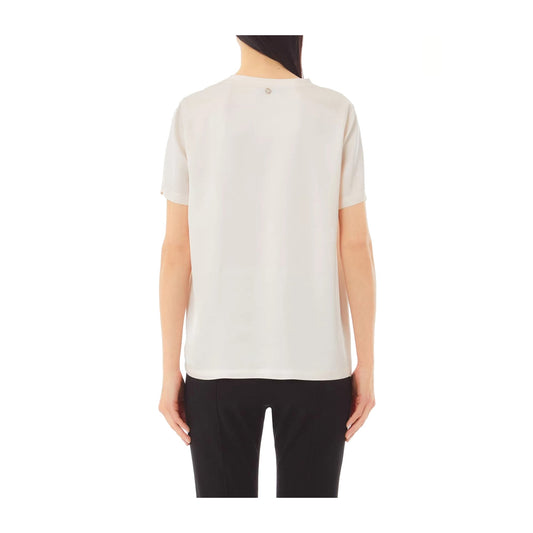 Blusa Donna in raso tinta unita beige chiaro modella retro