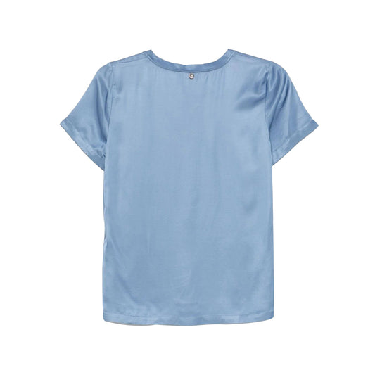 Blusa Donna in raso tinta unita celeste retro