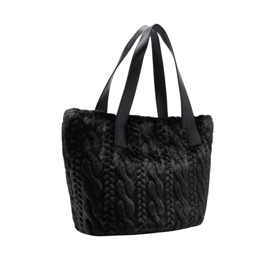 Borsa Donna L Tote in pelliccia Nero retro