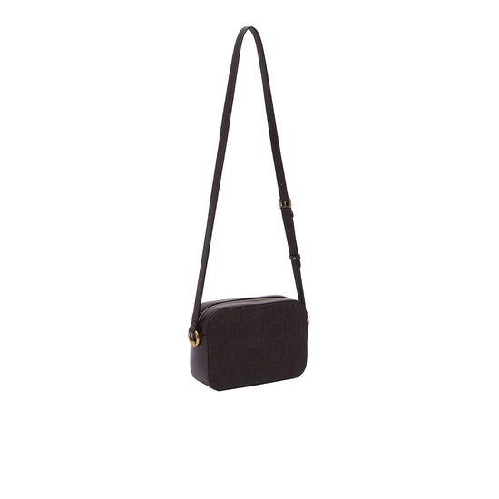 Borsa Donna stampa logo debossed marrone scuro retro