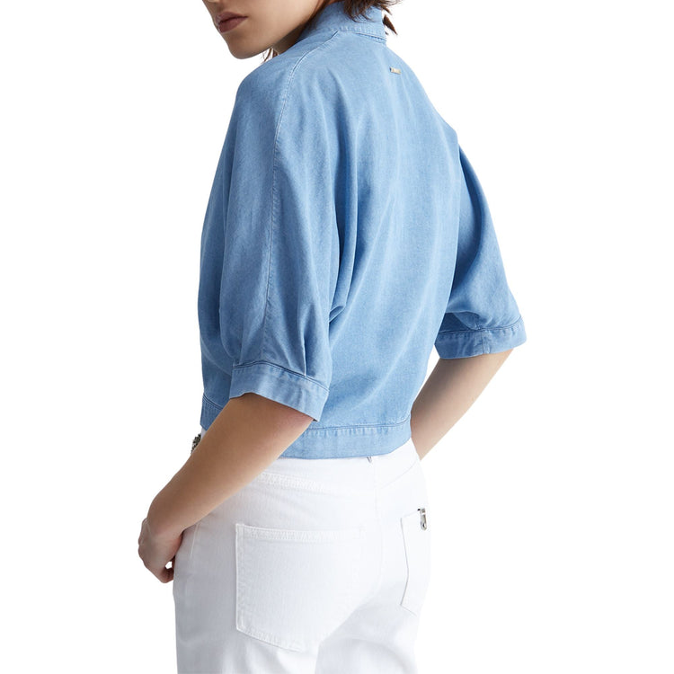 Chemise femme en jean à volants