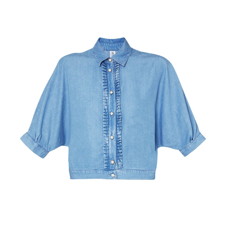 Chemise femme en jean à volants