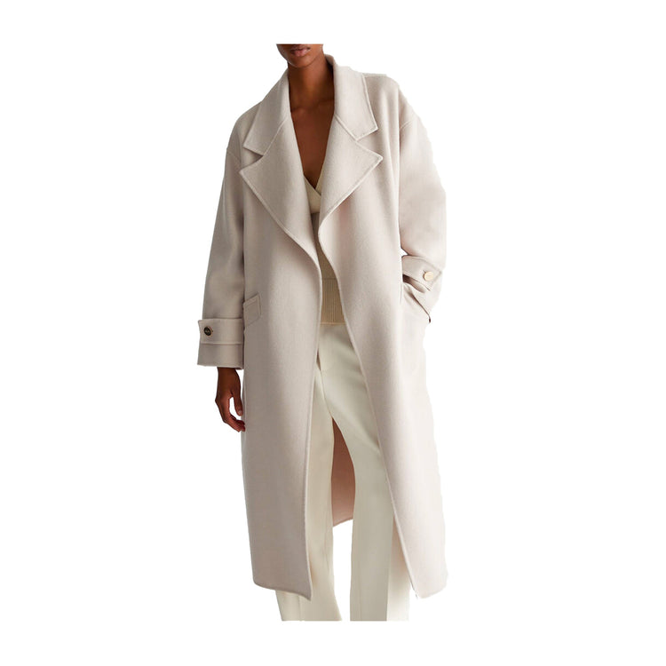 Manteau femme en laine mélangée avec ceinture Beige