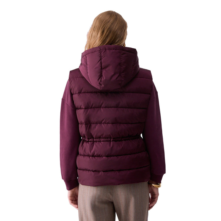 Gilet Donna trapuntato con coulisse bordeaux modella retro