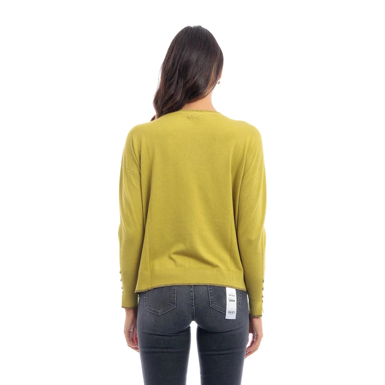 Pull femme vert avec empiècements lurex