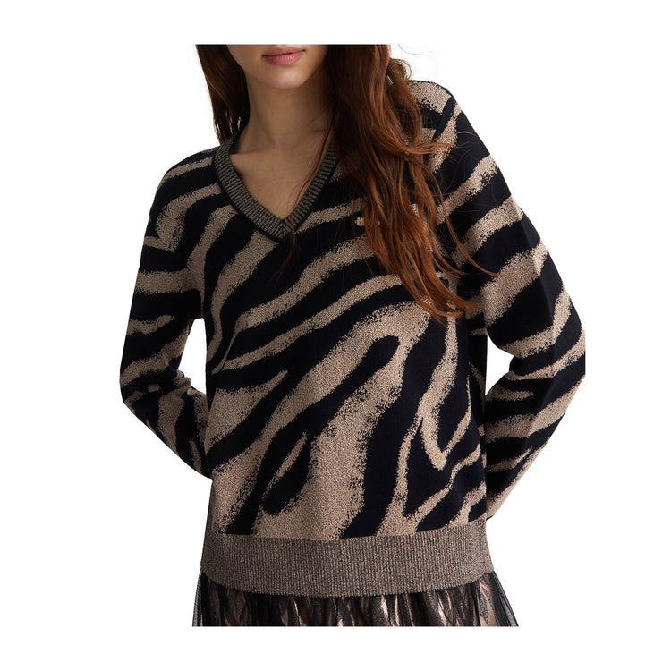 Maglia Donna scollo a V motivo animalier