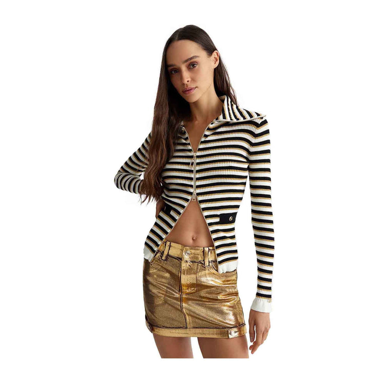 Women's striped zip-up sweater