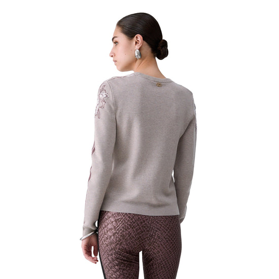 Maglia Donna con dettagli floreali Beige, modella retro