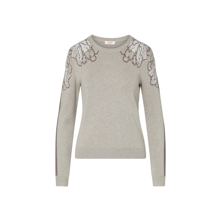 Maglia Donna con dettagli floreali Beige