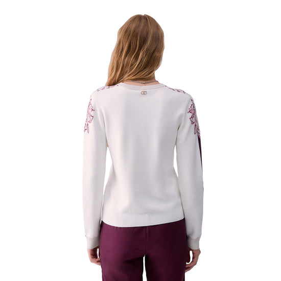 Maglia Donna Bianca con dettagli floreali modella retro
