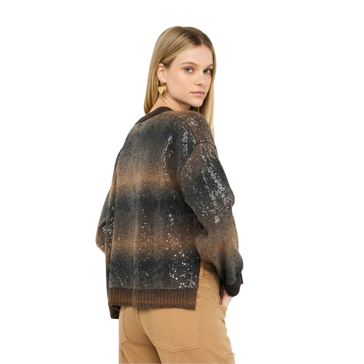 Maglia Donna sfumata con paillettes Marrone modella retro
