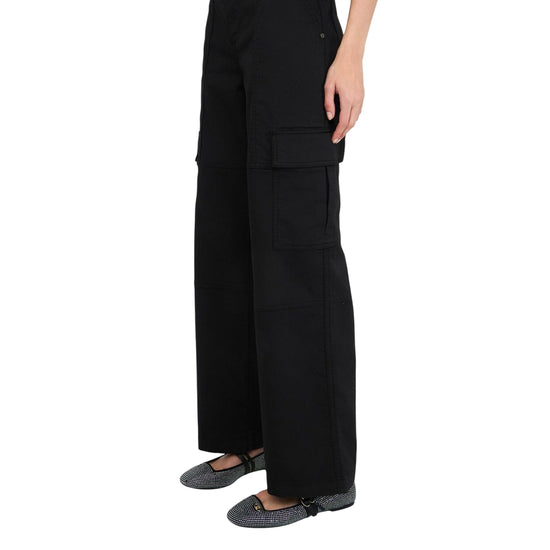 Pantalone Donna modello cargo Nero modella laterale