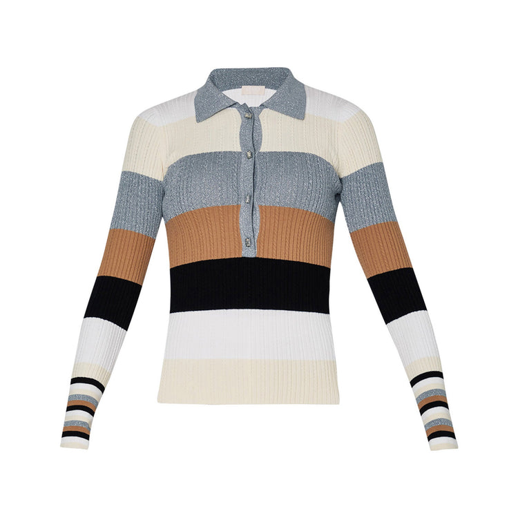 Pull femme rayé à col polo