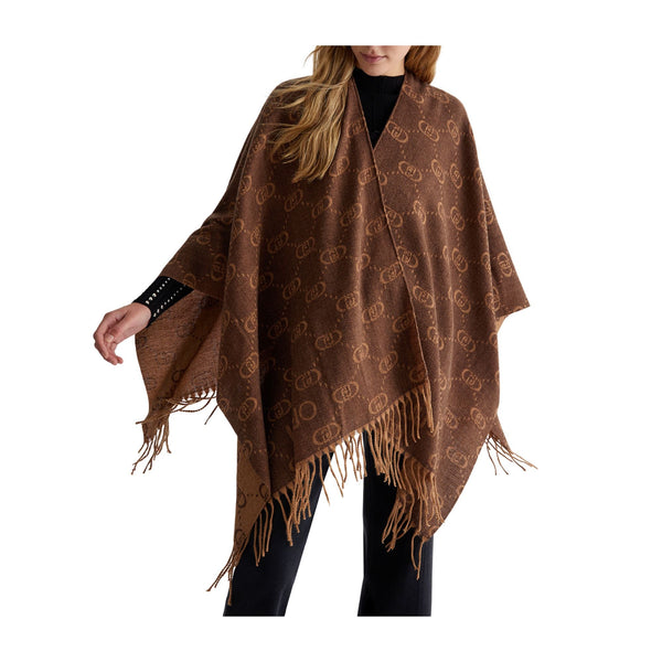 Poncho Donna con logo monogram Marrone modella frontale