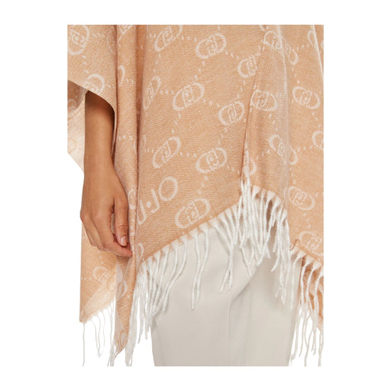 Poncho Donna con logo monogram Cammello dettaglio frange