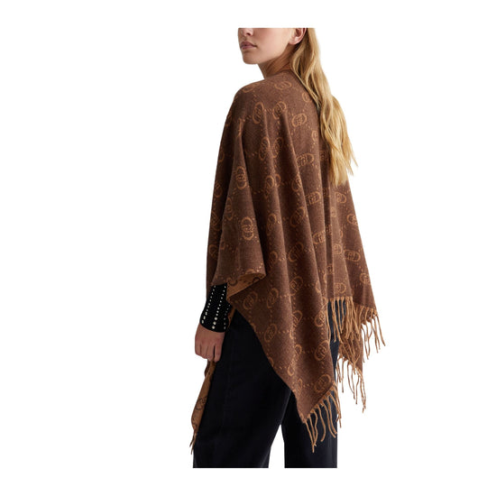 Poncho Donna con logo monogram Marrone modella laterale