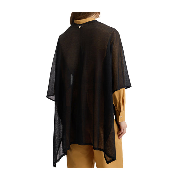 Poncho Donna in maglia maniche 3/4 Nero modella retro