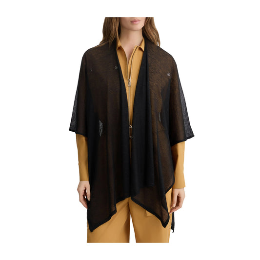 Poncho Donna in maglia maniche 3/4 Nero modella frontale