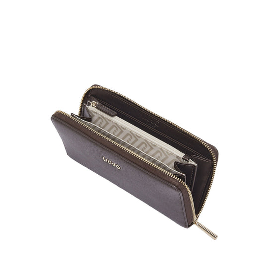 Portafoglio grande Donna con zip Marrone scuro interno