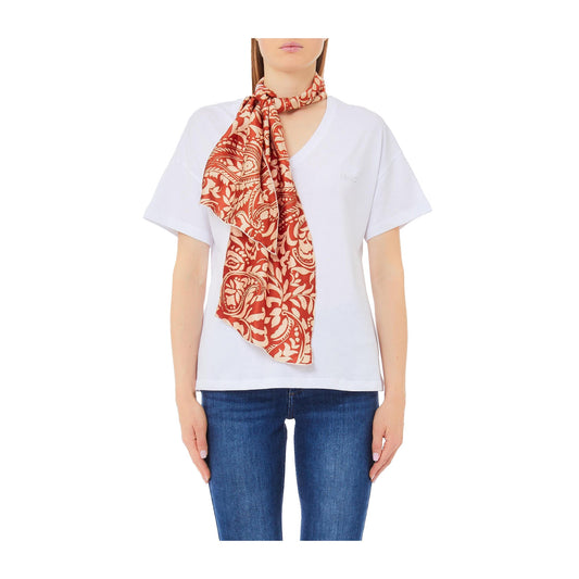 T-shirt Donna con foulard decorativo e scollatura girocollo