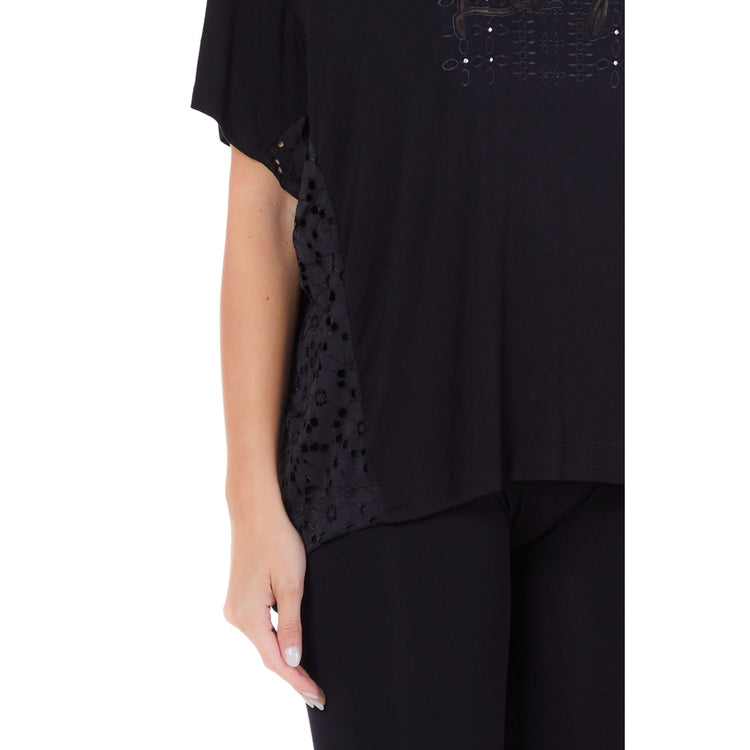 T-shirt femme avec empiècements en broderie anglaise