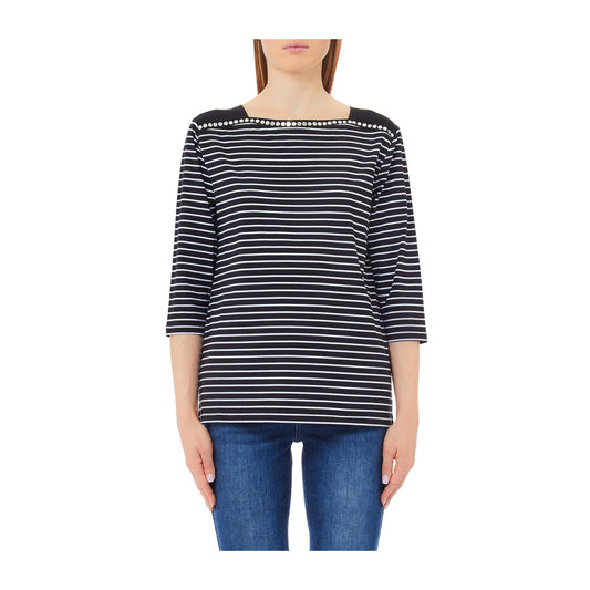T-shirt Donna con motivo a righe e strass decorativi