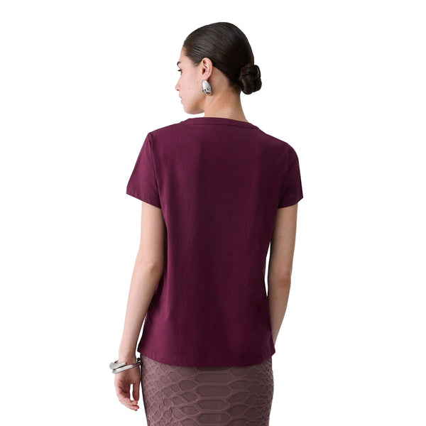 T-shirt Donna con ricami floreali Bordeaux modella retro