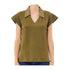 T-shirt Donna con ricamo e colletto a polo Verde modella frontale
