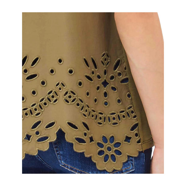 T-shirt Donna con ricamo e colletto a polo Verde dettaglio ricamo