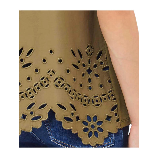 T-shirt Donna con ricamo e colletto a polo Verde dettaglio ricamo