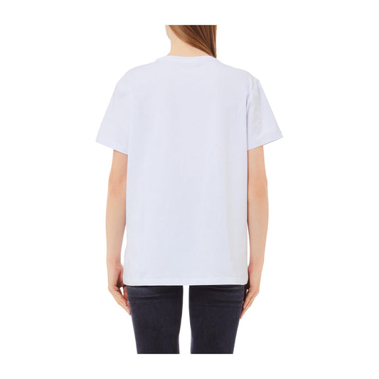 T-shirt Bianca da Donna con stampa e strass modella retro