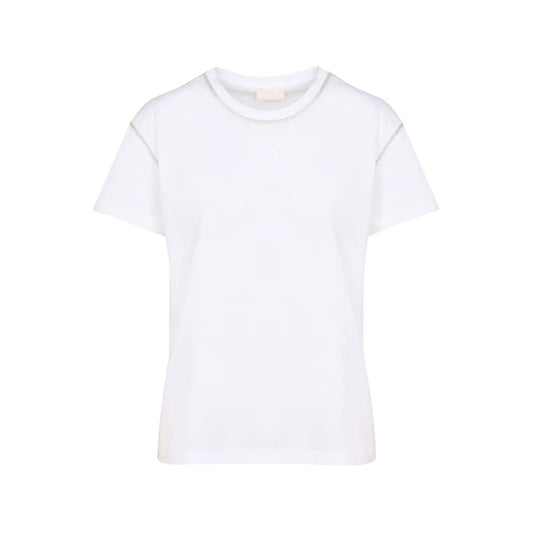 T-shirt Donna con una scollatura girocollo rifinita con strass