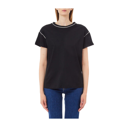 T-shirt Donna nera, in cotone, a mezza manica con strass