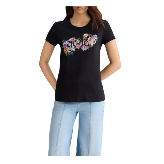 T-shirt Nera da Donna slim fit con stampa modella frontale