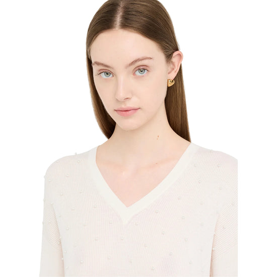Maglia Donna con perle ricamate davanti dettaglio