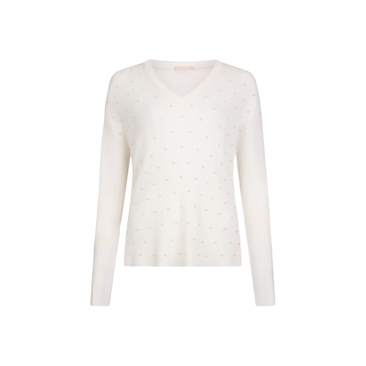 Maglia Donna con perle ricamate davanti