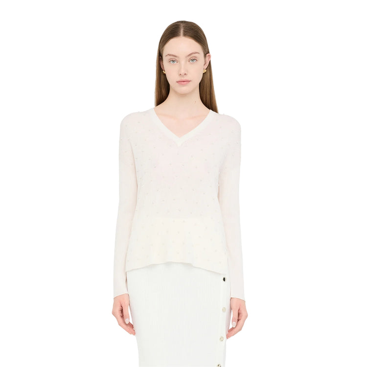 Maglia Donna con perle ricamate davanti modella frontale