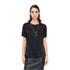 Blusa Donna in raso a maniche corte nero modella frontale