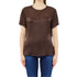 Blusa Donna in raso a maniche corte marrone modella frontale