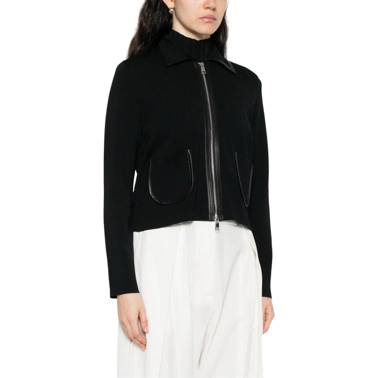 Giacca Donna con rifiniture in pelle Nero modella frontale