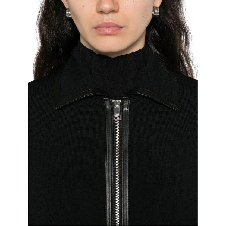 Giacca Donna con rifiniture in pelle Nero dettaglio