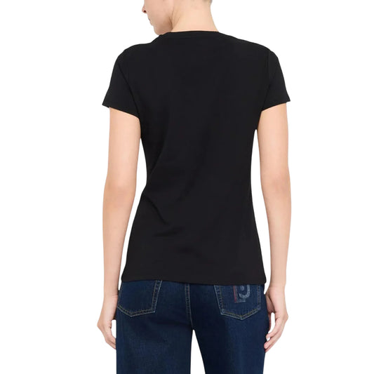 T-shirt Donna in nero con stampa e logo modella retro