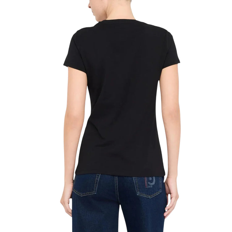 T-shirt Donna in nero con stampa e logo modella retro