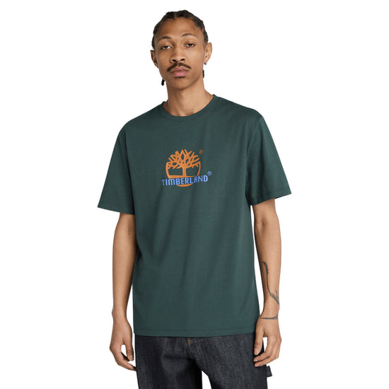 T-shirt Unisex con grafica Field Boot Verde scuro modello frontale