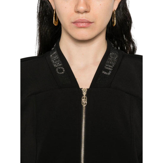 Felpa Donna con colletto bomber e zip Nero dettaglio