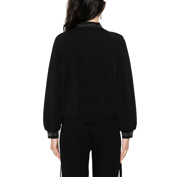 Felpa Donna con colletto bomber e zip Nero modella retro