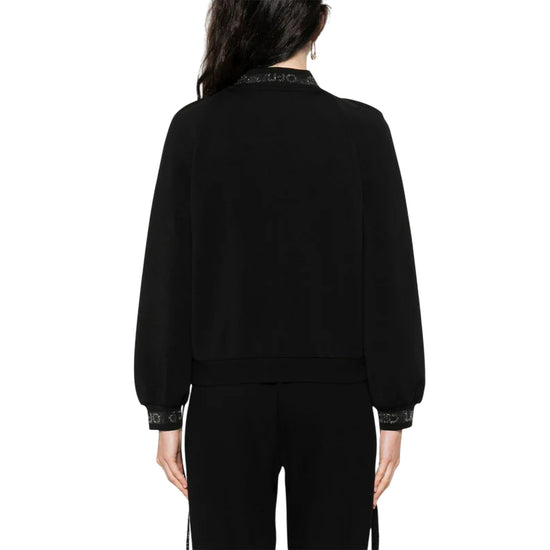 Felpa Donna con colletto bomber e zip Nero modella retro