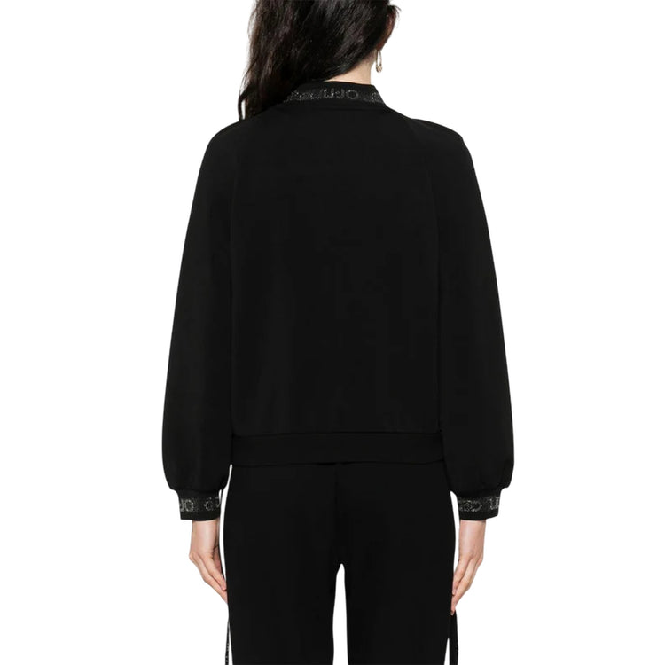 Felpa Donna con colletto bomber e zip Nero modella retro