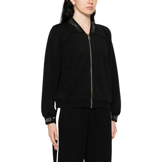 Felpa Donna con colletto bomber e zip Nero modella frontale