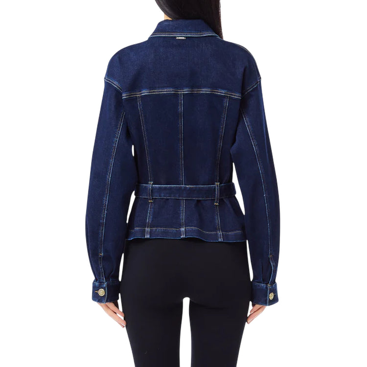 Giacca Donna in denim con cintura in vita modella retro